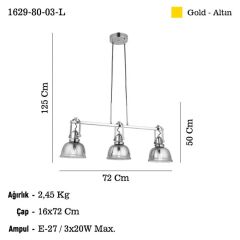 MAGO 3'LÜ ALTIN ​​SIRALI AVİZE 3XE27