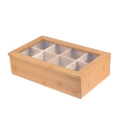 BAMBU CAM KAPAKLI 8 BÖLMELİ ORGANİZER KUTU