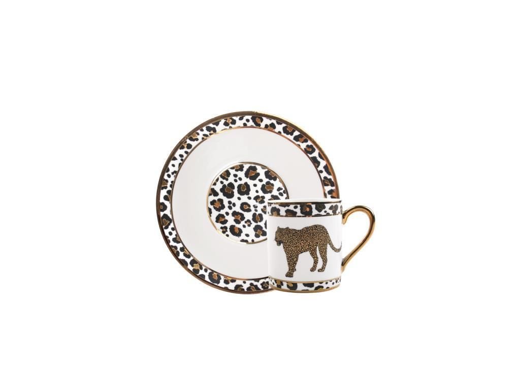 BEYAZ ALTIN LEOPAR DESEN 6 KİŞİLİK TÜRK KAHVESİ FİNCANI