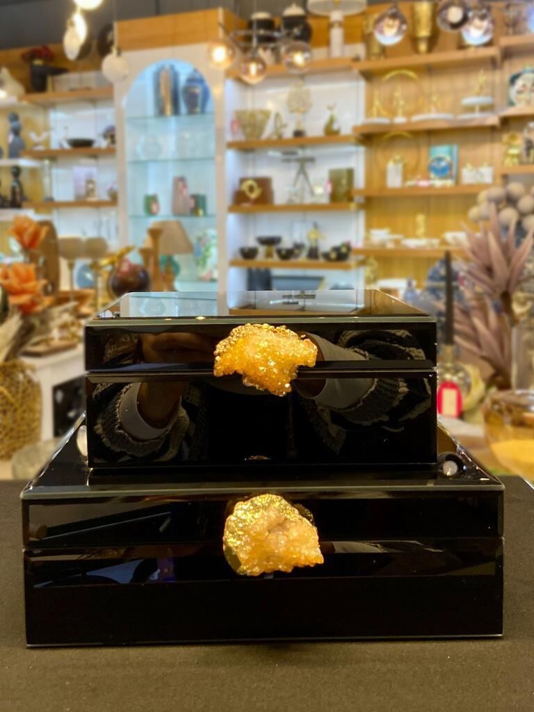 SİYAH DOĞAL TAŞ 2'Lİ DEKORATİF KUTU