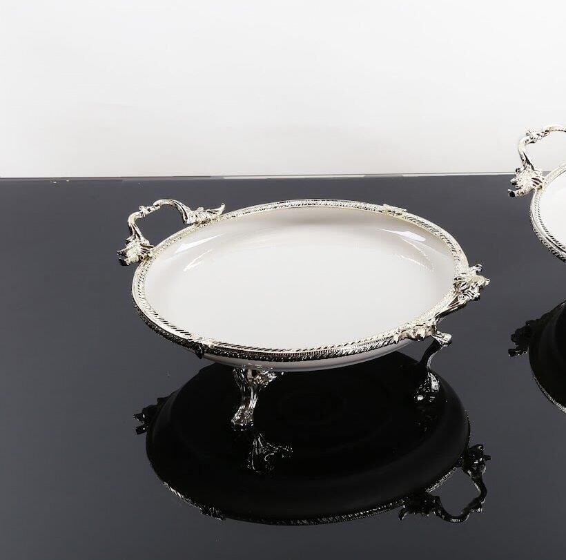 GÜMÜŞ AYAKLI YUVARLAK SUNUM TABAK 25CM