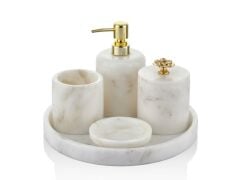 EVZA MERMER BEYAZ ALTIN LOTUS 5 PARÇA BANYO SETİ