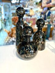 SİYAH CAM HARELİ 3'LÜ DEKORATİF ŞİŞE/DEKOR 12X42CM