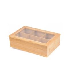 BAMBU CAM KAPAKLI 6 BÖLMELİ ORGANİZER KUTU