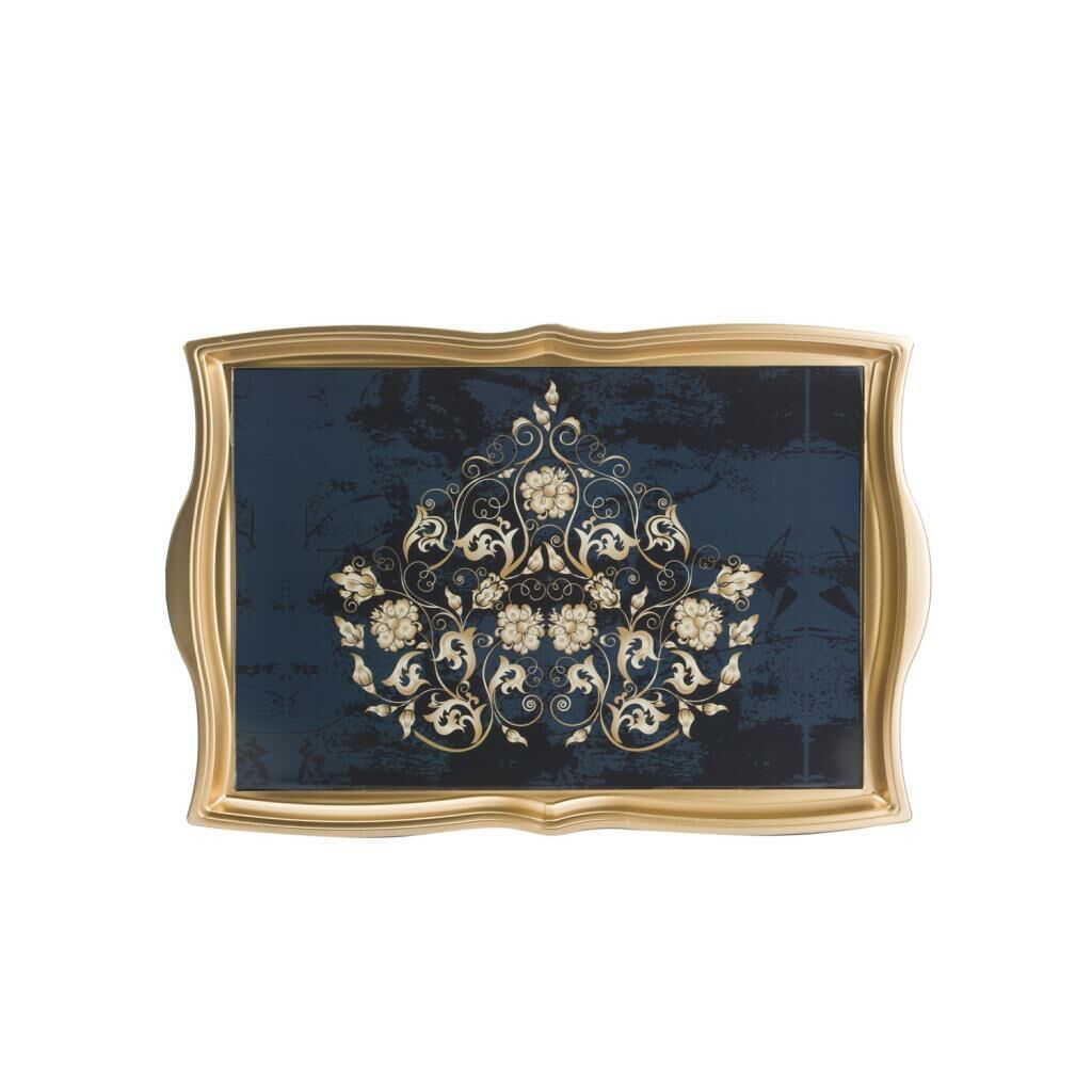 ALTIN LACİVERT DESENLİ TEPSİ 42CM