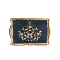 ALTIN LACİVERT DESENLİ TEPSİ 42CM