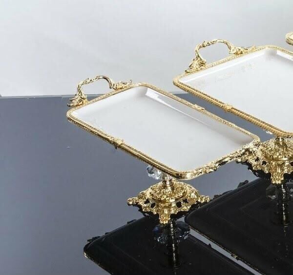 GOLD AYAKLI DİKDÖRTGEN SUNUM TABAK 30X14CM