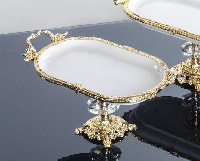 GOLD AYAKLI OVAL SUNUM TABAK 25X15CM