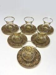 LEOPAR DESEN YALDIZLI 6 KİŞİLİK ÇAY SETİ