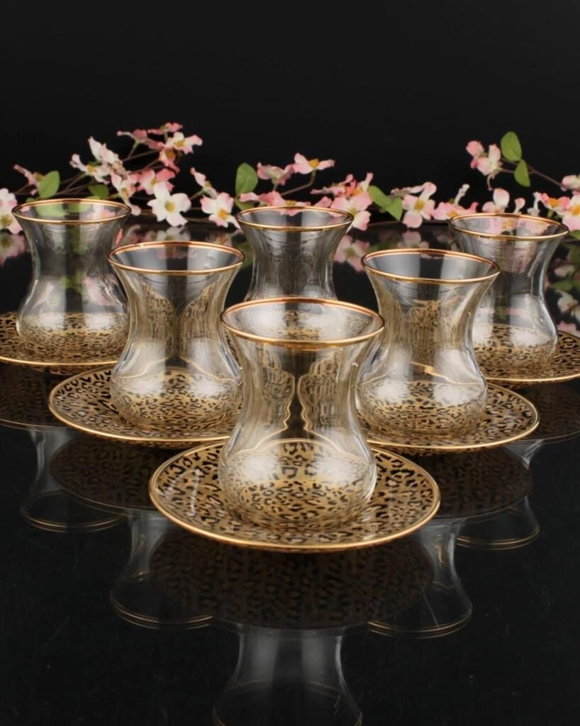 LEOPAR DESEN YALDIZLI 6 KİŞİLİK ÇAY SETİ