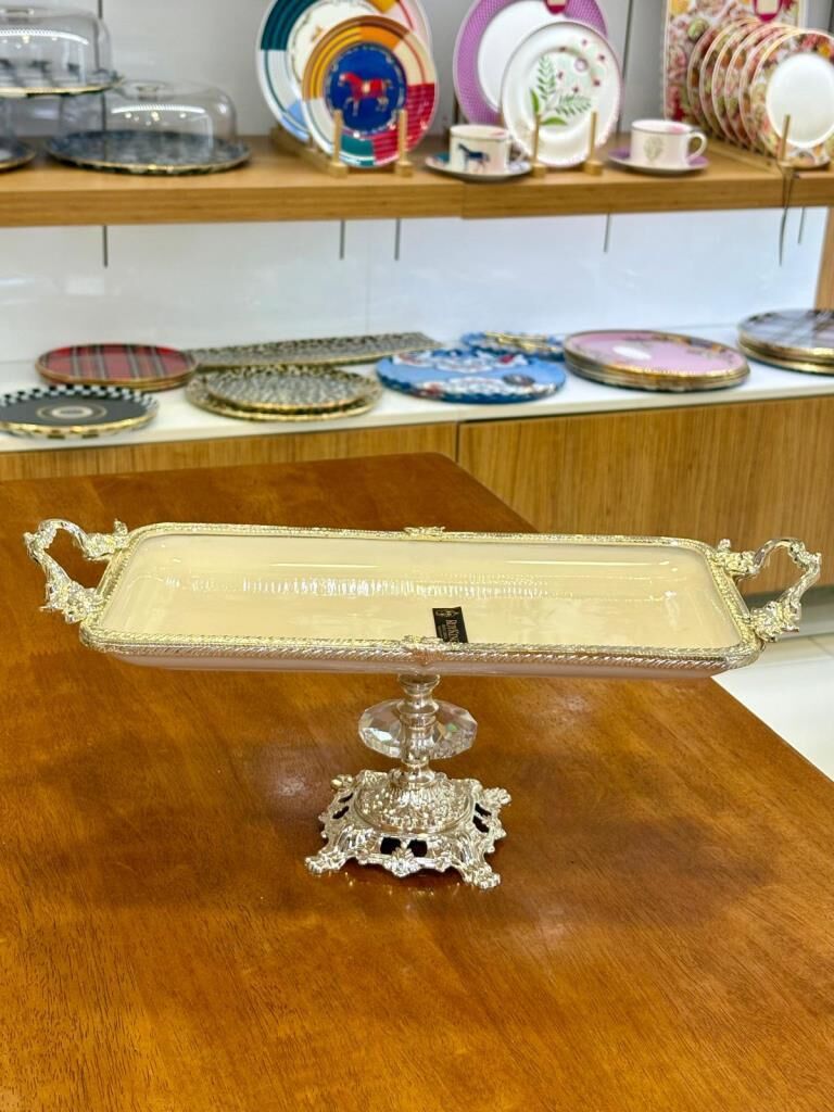 GÜMÜŞ AYAKLI DİKDÖRTGEN SUNUM TABAK 30X14CM
