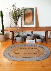GRİ BAMBU JÜT OVAL HALI/PASPAS 120X80CM