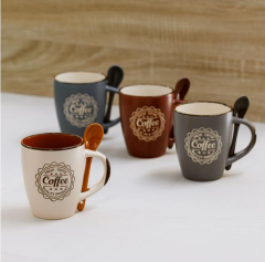 RENKLİ 4'LÜ KAŞIKLI KUPA 350ML