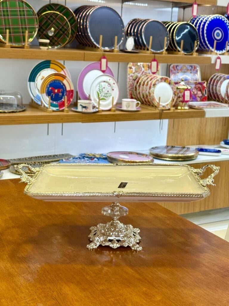 GÜMÜŞ AYAKLI DİKDÖRTGEN SUNUM TABAK 35X26CM