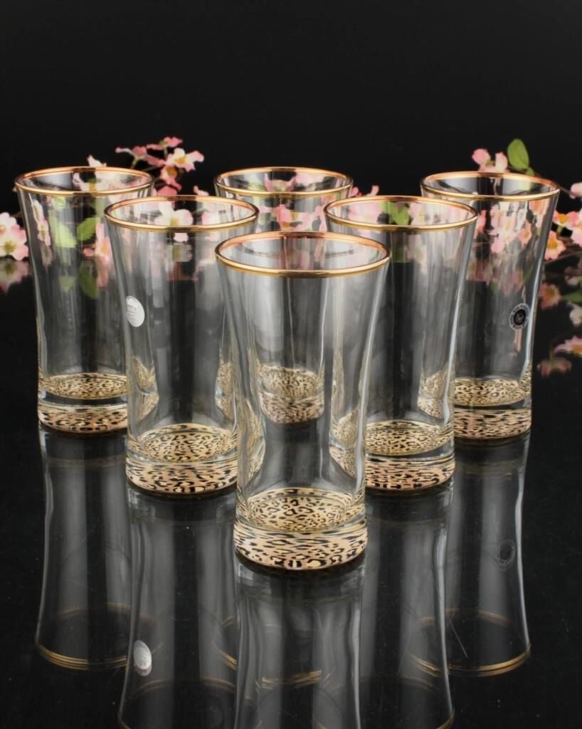 LEOPAR DESEN YALDIZLI 6'LI UZUN BARDAK 340CC