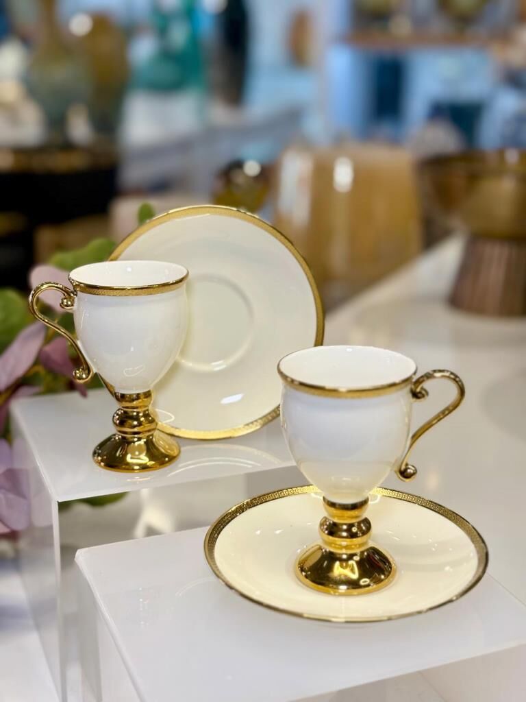 PRUNE KREM ALTIN 2 KİŞİLİK TÜRK KAHVESİ FİNCANI