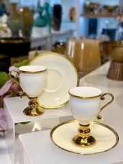 PRUNE KREM ALTIN 2 KİŞİLİK TÜRK KAHVESİ FİNCANI