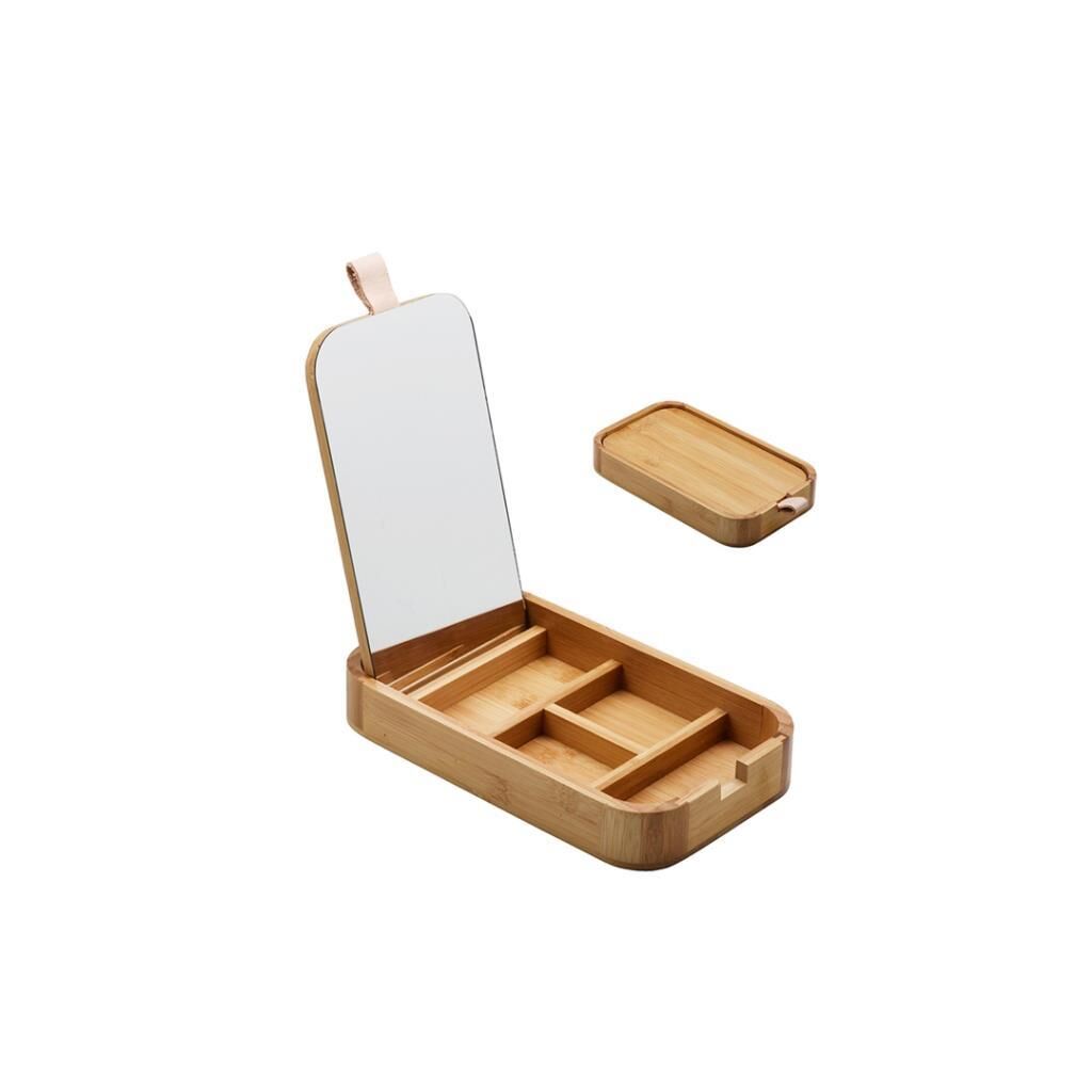 BAMBU AYNALI MAKYAJ KUTUSU/ORGANİZER 25X14X3,5CM