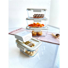 FİKA GLACE VAKUMLU CAM SAKLAMA KABI SETİ BEJ 5 PARÇA