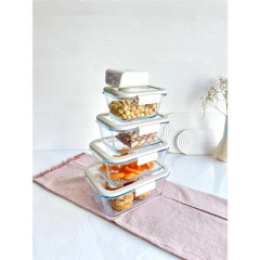 FİKA GLACE VAKUMLU CAM SAKLAMA KABI SETİ BEJ 5 PARÇA