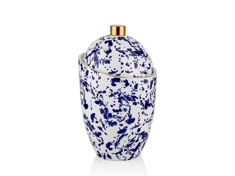 DALMATIEN MAVİ ALTIN ASİMETRİK VAZO 28CM