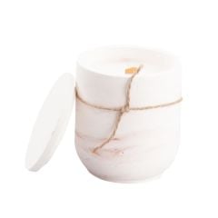BEYAZ MERMER DESEN SİLİNDİR KAPAKLI MUM 12X10CM