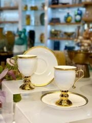 PRUNE BEYAZ ALTIN 2 KİŞİLİK TÜRK KAHVESİ FİNCANI