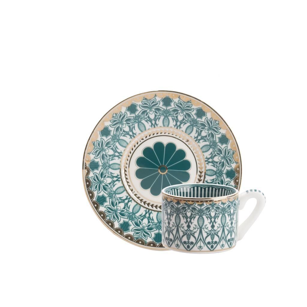 YEŞİL DESENLİ TEK KİŞİLİK TÜRK KAHVESİ FİNCANI