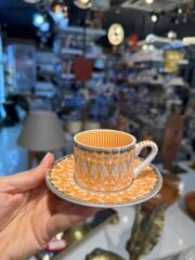 TURUNCU DESENLİ TEK KİŞİLİK TÜRK KAHVESİ FİNCANI
