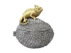 GRİ ALTIN İGUANA FİGÜRLÜ KAPAKLI KÜP 20CM