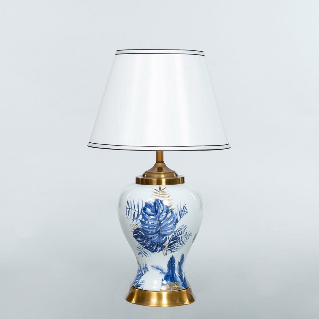LACİVERT BEYAZ YAPRAK DESEN ABAJUR 65CM