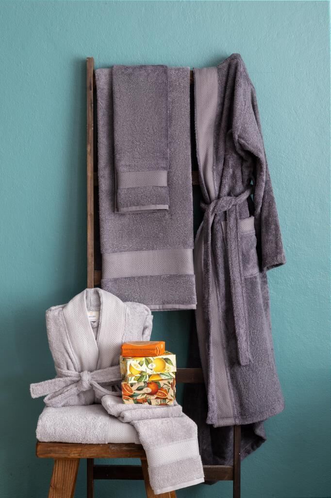 LOTUS BAMBU AİLE BORNOZ SETİ GRİ-ANTRASİT