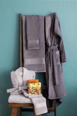 LOTUS BAMBU AİLE BORNOZ SETİ GRİ-ANTRASİT