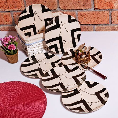 SİYAH DESENLİ PASTA TABAK 6'LI