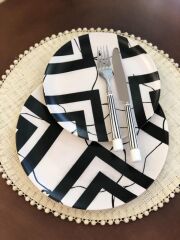 SİYAH DESENLİ PASTA TABAK 6'LI