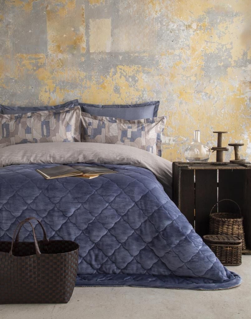 MY TOUCH ODEL İNDİGO ÇİFT KİŞİLİK KADİFE NEVRESİM TAKIMI/COMPLETE SET