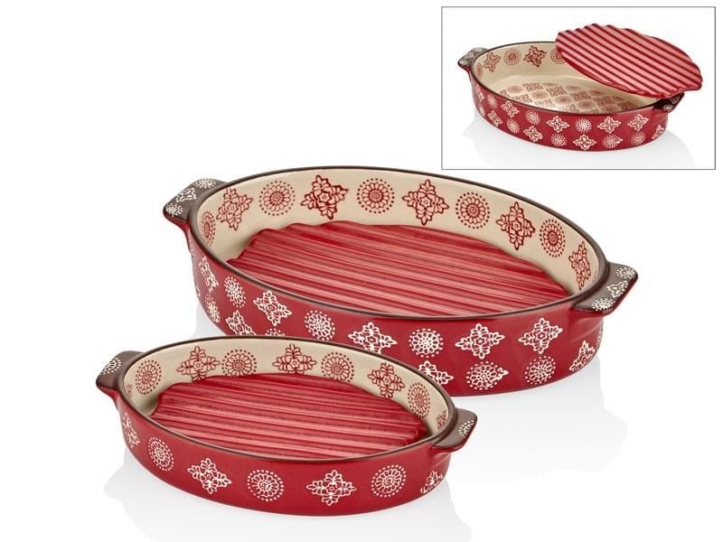 KIRMIZI OVAL NİHALELİ 2'Lİ  FIRIN KABI