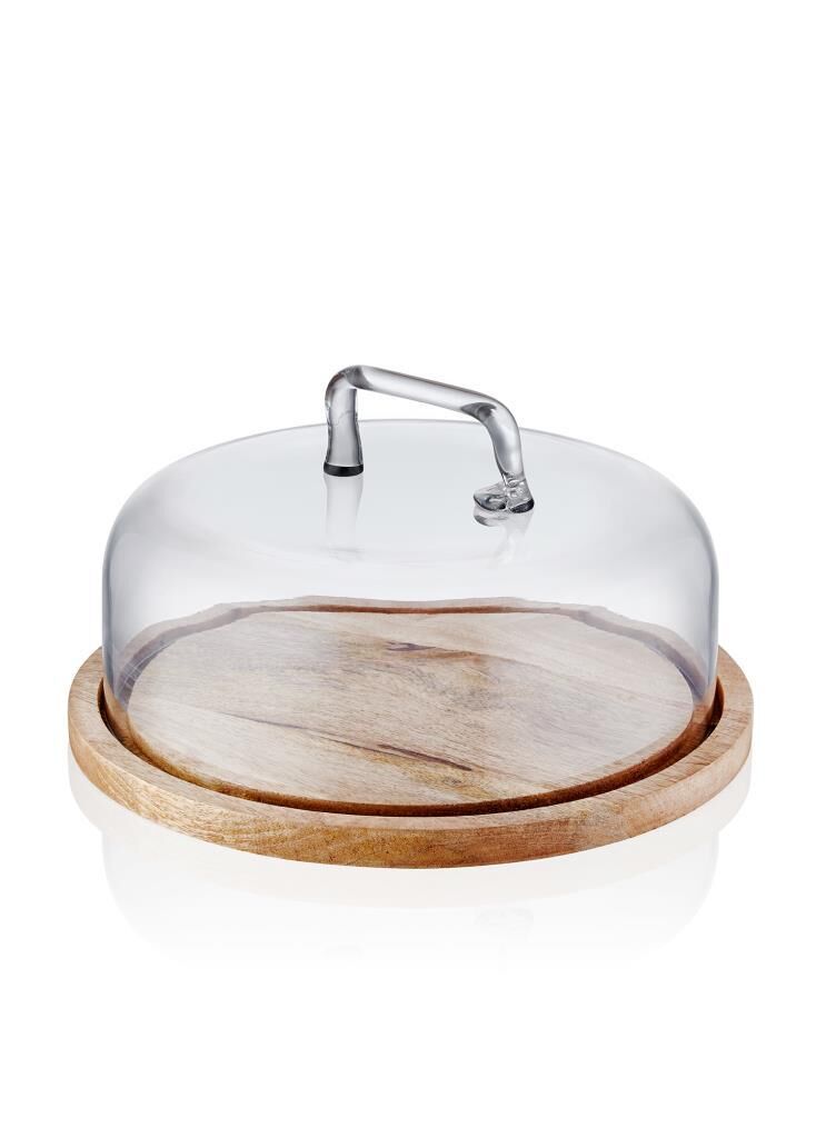 MADERA AKASYA YUVARLAK KEK SAKLAMA FANUSU 18X30X30CM