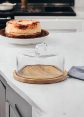 MADERA AKASYA YUVARLAK KEK SAKLAMA FANUSU 18X30X30CM