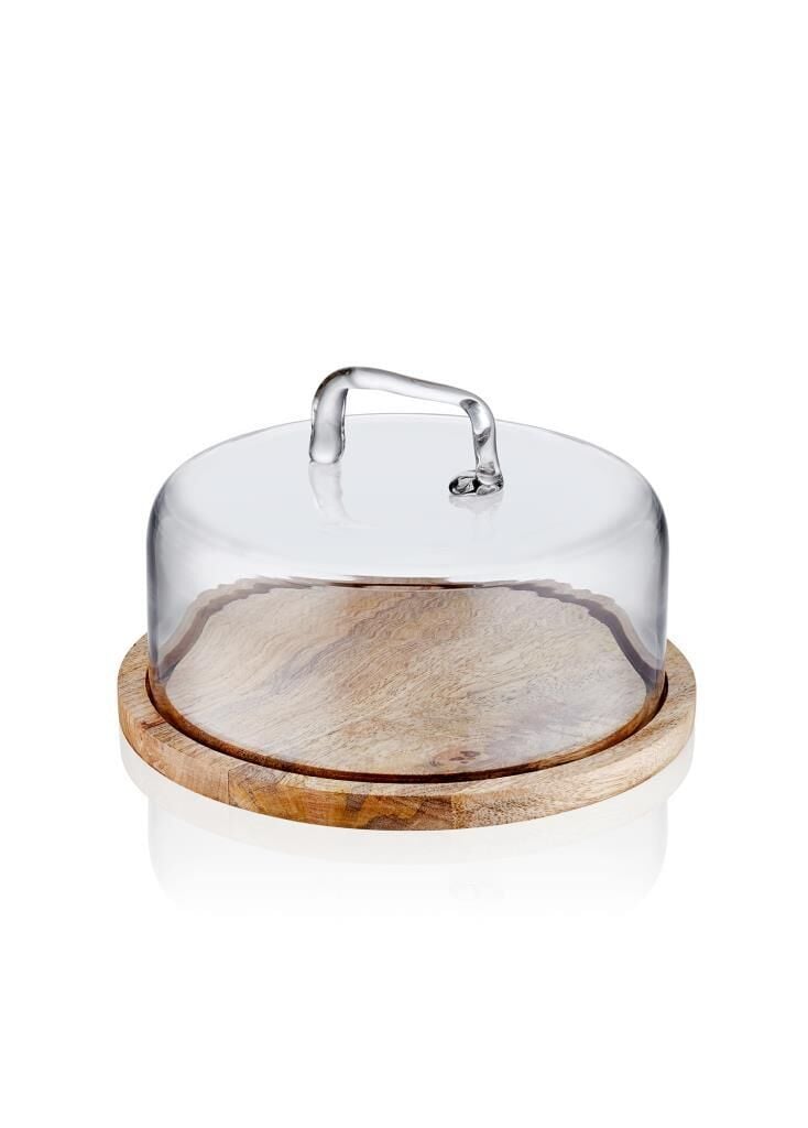 MADERA AKASYA YUVARLAK KEK SAKLAMA FANUSU 17X26X26CM