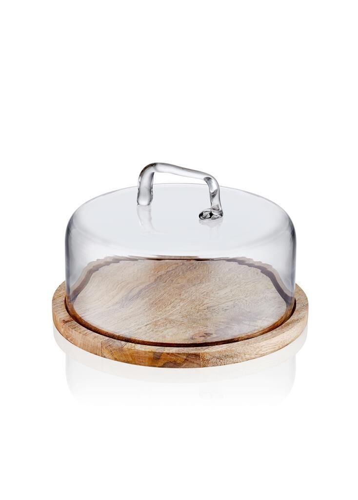 MADERA AKASYA YUVARLAK KEK SAKLAMA FANUSU 17X26X26CM