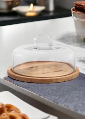 MADERA AKASYA YUVARLAK KEK SAKLAMA FANUSU 17X26X26CM