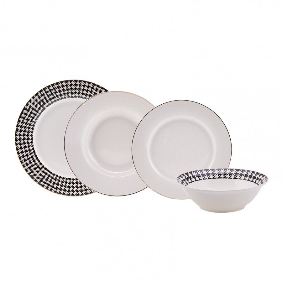 KARACA BLACK WHİTE 6 KİŞİLİK-24 PARÇA YEMEK TAKIMI