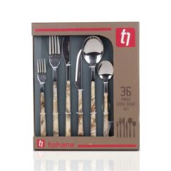 KAHVE MERMER DESEN 36 PARÇA ÇATAL-KAŞIK-BIÇAK SETİ