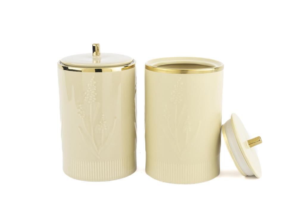 KREM GOLD LAVANTA KABARTMALI 2'Lİ KAVANOZ 12X17CM