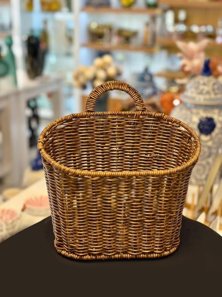 KAHVERENGİ SENTETİK RATTAN ASKILI SEPET 21X11X27CM