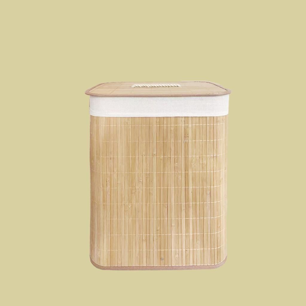 BAMBU BEJ DİKDÖRTGEN KATLANIR ÇAMAŞIR SEPETİ 50CM