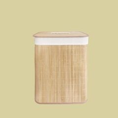 BAMBU BEJ DİKDÖRTGEN KATLANIR ÇAMAŞIR SEPETİ 50CM