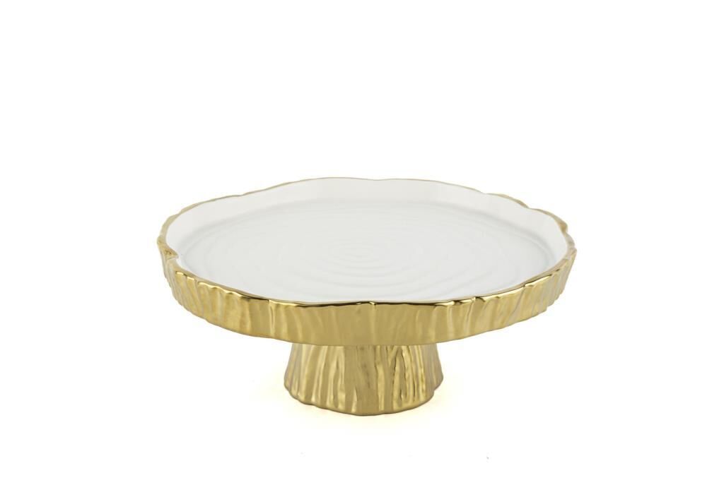 BEYAZ GOLD AYAKLI SUNUM TABAK 28X12CM