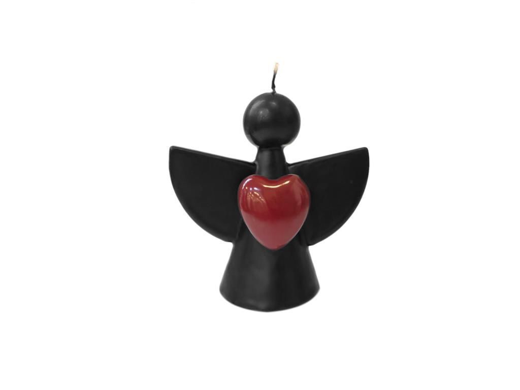 MELEK SİYAH KIRMIZI KALPLİ MUM 15X14CM